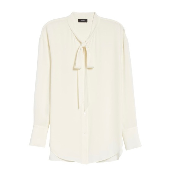 THEORY Silk Blouse w/ Faux Wrap neck tie, Ivory, Size Petite, 0 #5626412 - Picture 3 of 7